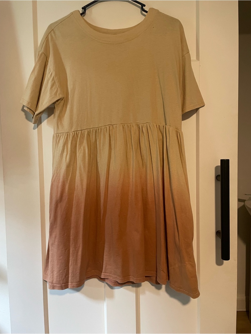 Dip-Dye Short Sleeve Babydoll Dress in Beige and Peach